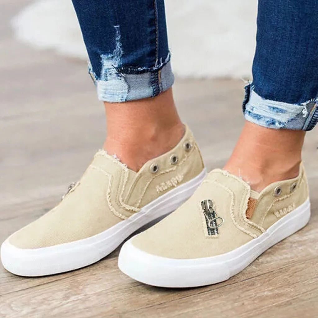

2019 women flat shoes Peas Shoes Summer Flat-Bottomed Casual Single Shoes Zipper Beach Shoes zapatillas de mujer casual#n3
