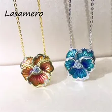 Lasamero венчик 0.08CT круглый вырез проложить Набор 18 К золото натуральный алмаз кулон ожерелье