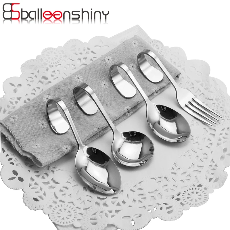

BalleenShiny Stainless Steel Curved Handle Spoon Fork Tableware Silver Tea Coffee Spoon Mixer Flatware Kitchen Accessories