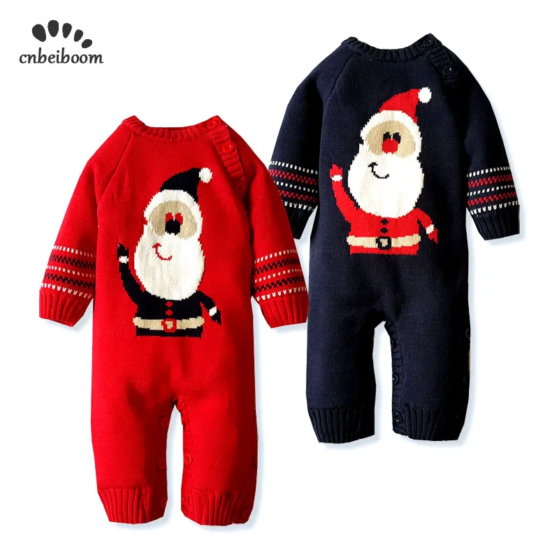 

2019 Winter Warm Rompers For Baby Boys Girls Christmas Knitting Sweater Overalls Jumpsuit Santa Claus Gift newborn Costume