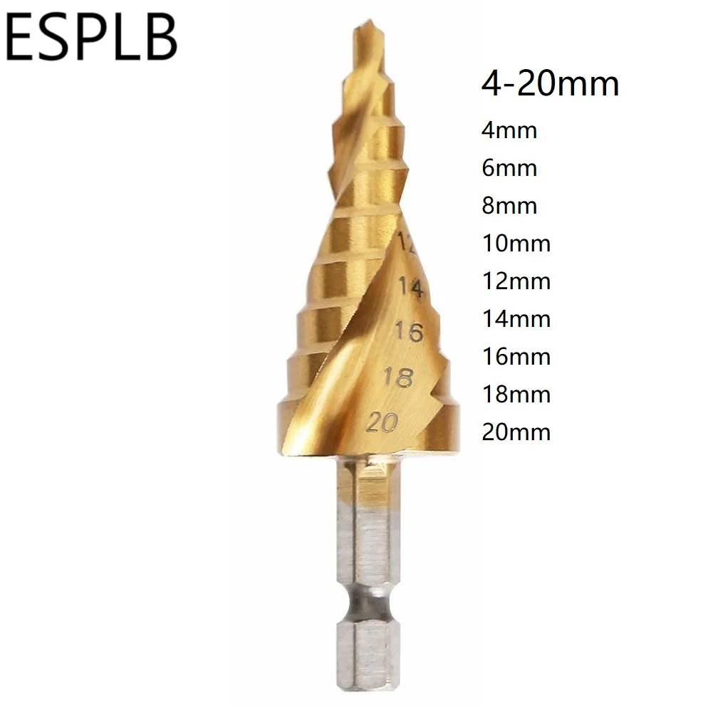 Esplb, 3 предмета, на возраст от 4 до 12 лет/20/32 мм сверло из стали HSS винтовая канавка шаг шестиугольник/Треугольники хвостовика сверла из поликристаллического алмазного Титан шаговый Пробойник с покрытием отверстие набор резцов