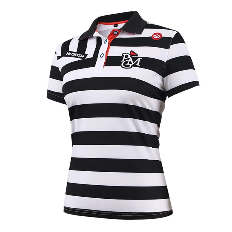 Golf Shirts Womens 2018 PGM Golf Wear Women's Short Sleeve Stripe Polo