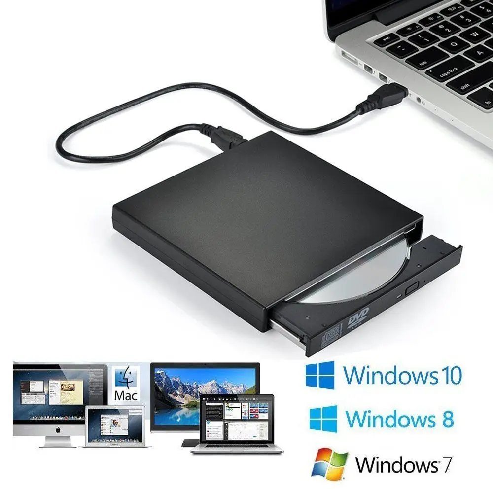 Unidad óptica externa delgada USB 2,0 DVD Combo DVD ROM reproductor CD-RW quemador escritor Plug and Play para Macbook portátil PC de escritorio