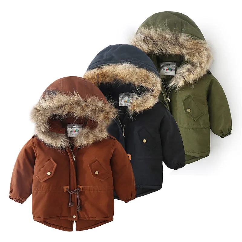 

Hot Selling Newest Baby Hat Cotton-padded Jacket 2018 Winter Dress New Boys' Children's Thickened Medium and Long Coat