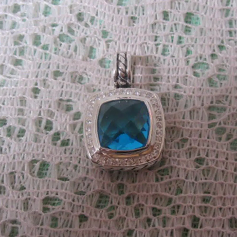 Blue Topaz Твердые ювелирные изделия из стерлингового серебра 925 пробы 11 мм подвеска из черного оникса голубой топаз прасиолит дымчатый кварц гематитовая подвеска без цепочки - Цвет камня: Blue Topaz