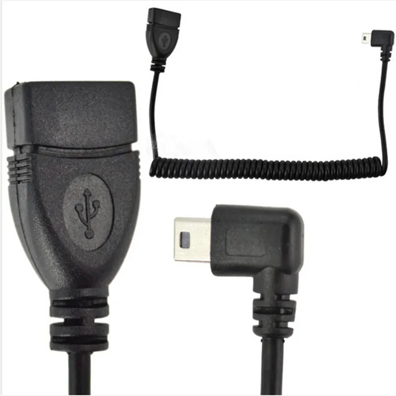 

5Ft Spiral Coiled USB MINI 5 Pin left angle Male to USB 2.0 A female Jack Cable