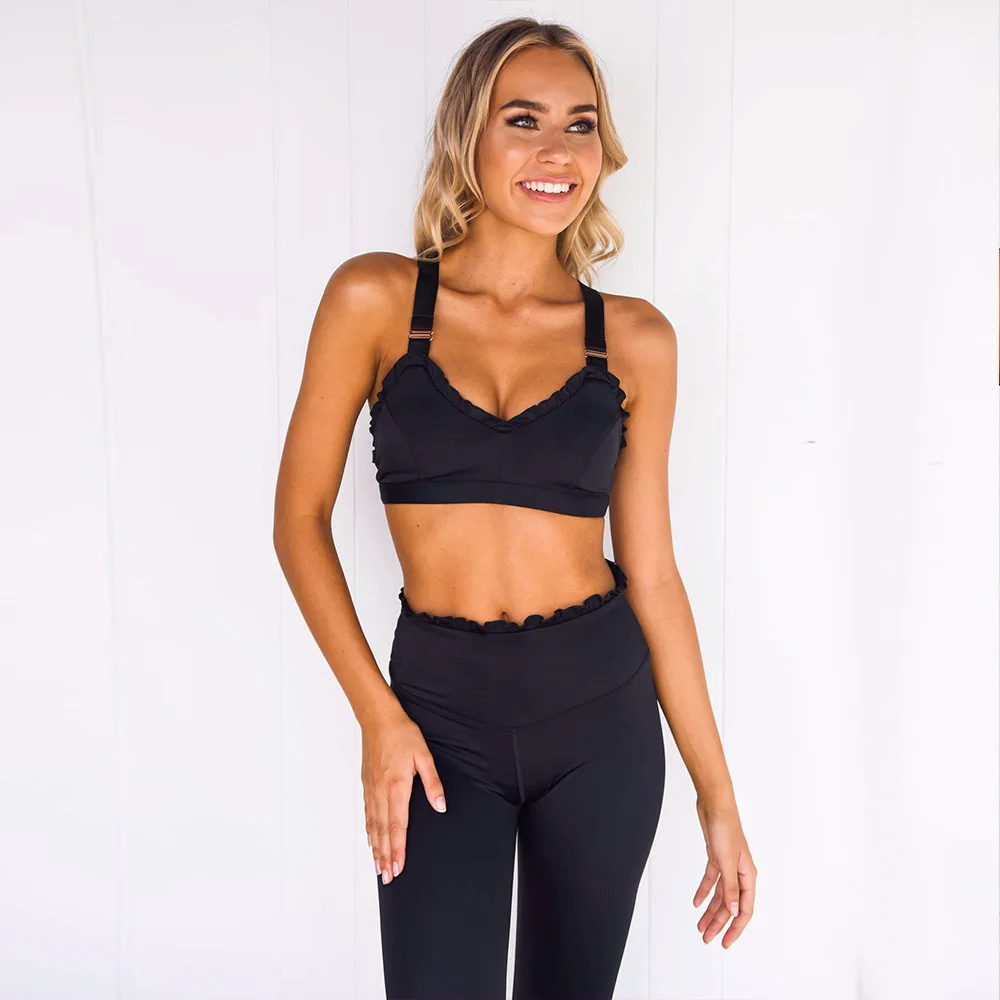 New Arrival Fashion Elegant Lace Sport Suit Yoga Set Fitness Legging Vest Pants Sports Bra Wear For Women Gym Tight Workout