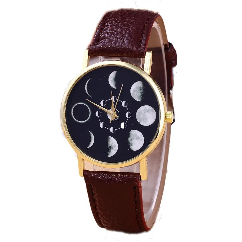 

Hot Selling Ladies' Watch Fashion PU Band Watch Total Lunar Eclipse Moon-Shaped Watch Women's