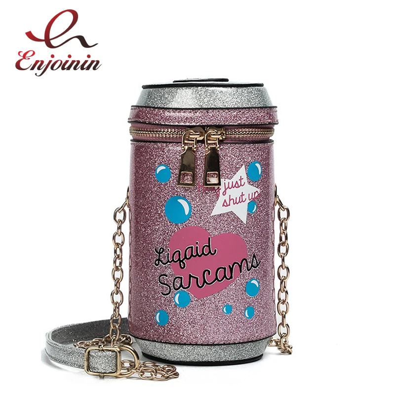 

Soda Cans Fashion Pu Leather Casual Ladies Chian Purse Crossbody Mini Messenger Bag Shoulder Bag Handbag Flap Bottle Bag 3 Color