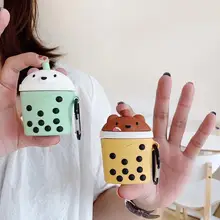 3D Bluetooth наушники чехол для Airpods милый защитный чехол для Airpods 2 аксессуары с брелком стереоскопический жемчужный молочный чай