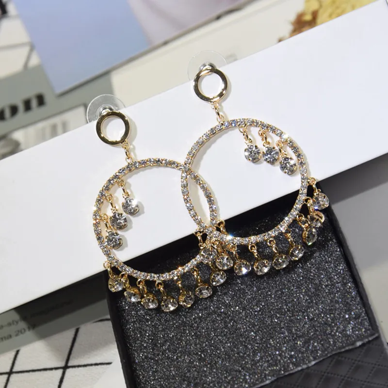 

Ajojewel Luxury Shining Rhinestone Tassel Earrings Geometric Circle Earrings For Women Jewelry Wholesale