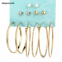 6 пар/компл. Новинка года Brinco Пуссеты ювелирные изделия золотые серебряного цвета панк с украшением в виде кристаллов большие круглые серьги-гвоздики Комплект сережек для женщин