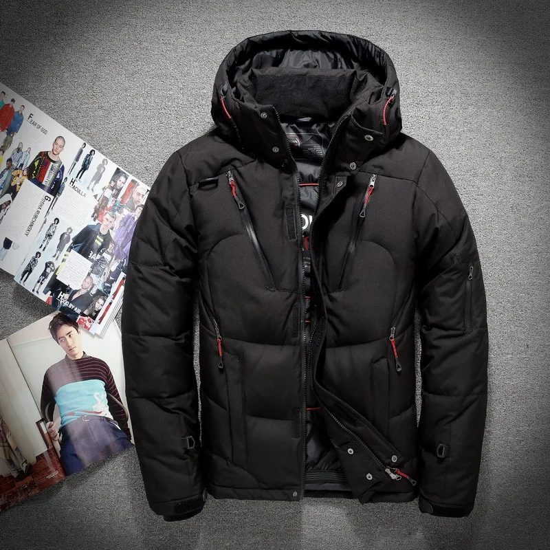 Snow Overcoat Men Windbreaker Thick Warm 90% White Duck Down Jacket Stand Collar Hooded Winter Jacket Men Degree down jacket mens jacket