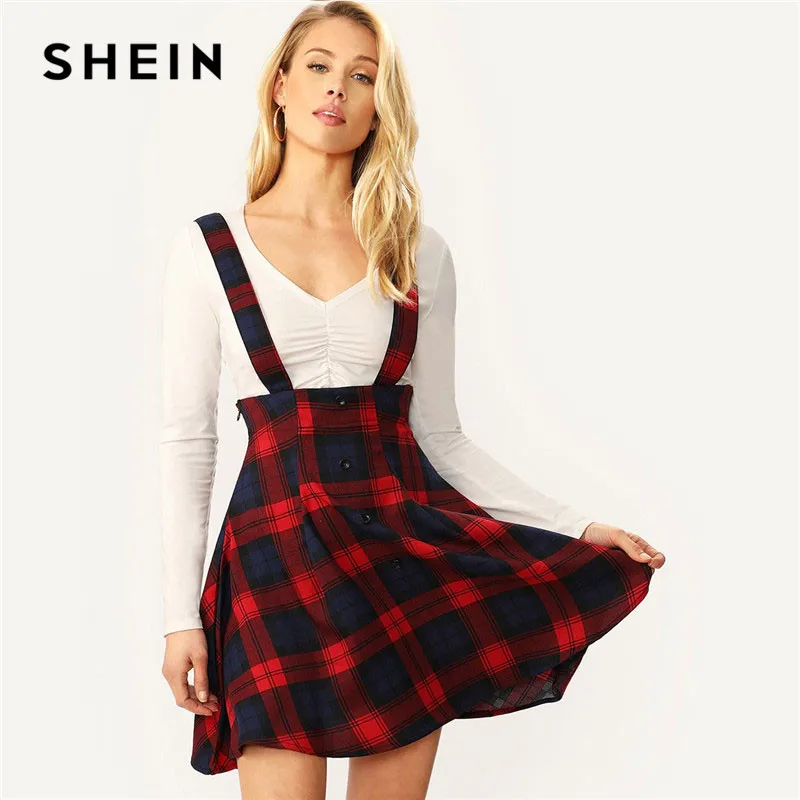 SHEIN Клетчатая Юбка С Лямками Демисезонная В Клетку Офисная Клетку|Юбки| |