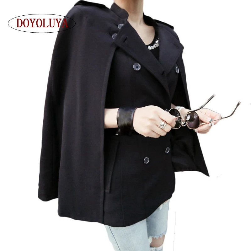 [DOYOLUYA] Runway Style Designer Black Removable Cloak Double Breasted Two Pieces Blazer V-Neck Sashes Vest Suit Coat Woman | Женская