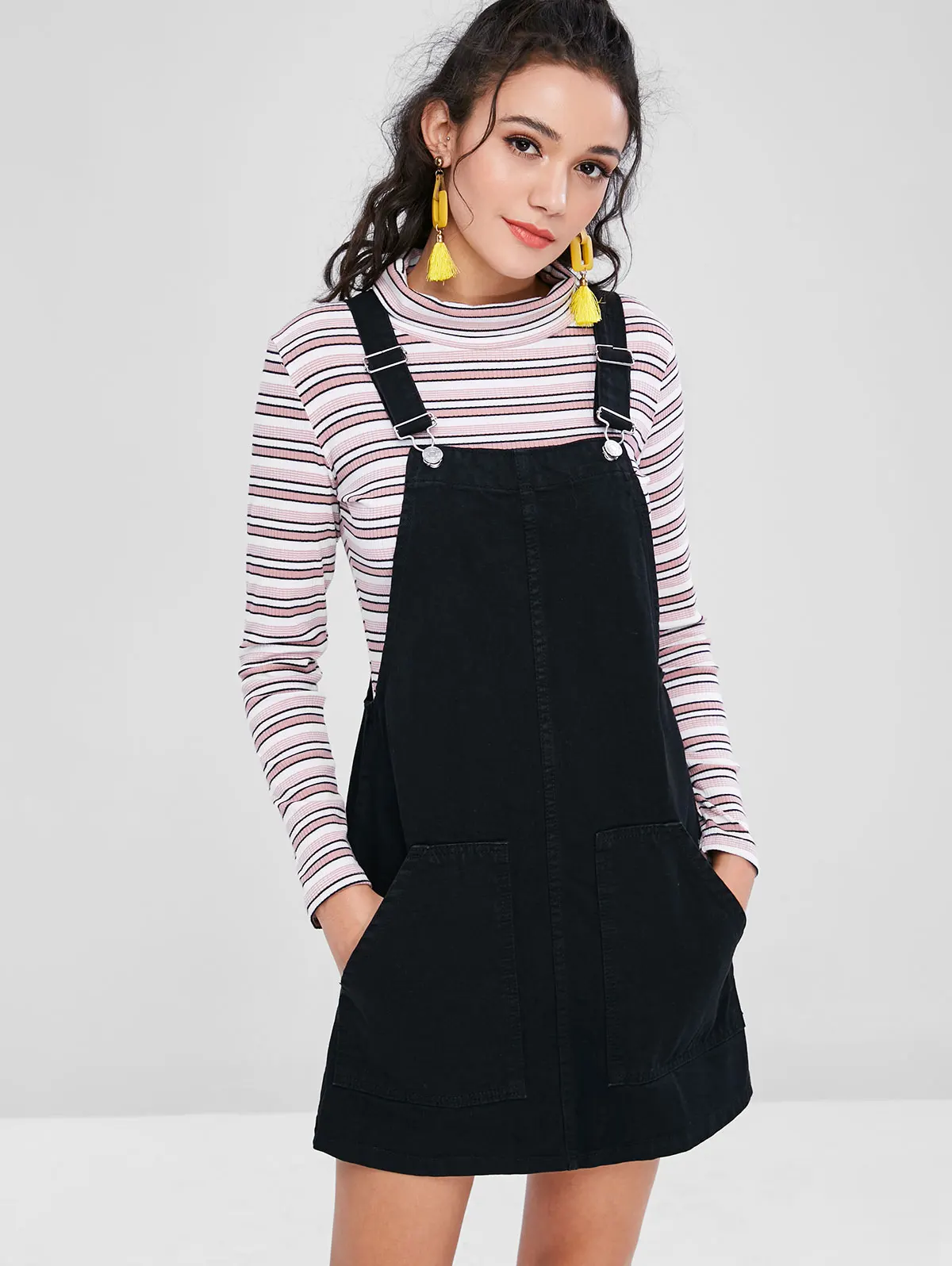 ZAFUL Denim Pinafore Dungaree Dress 