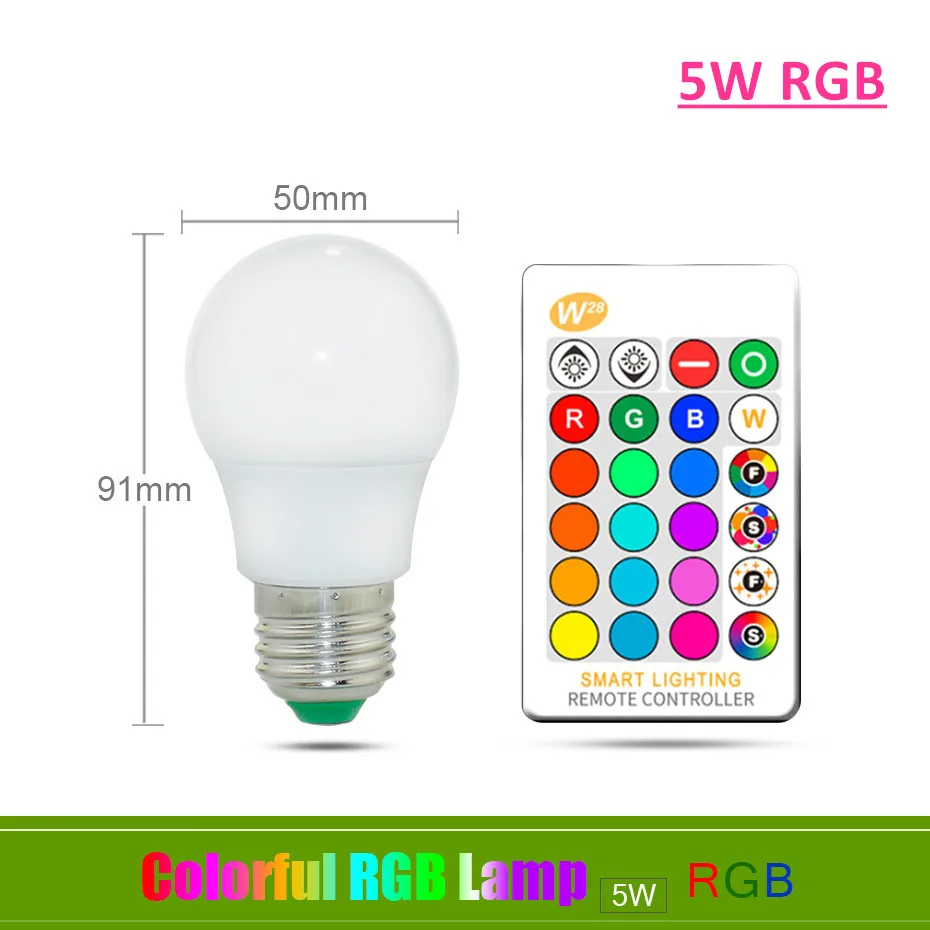 E27 светодиодная rgb-лампа лампа 16 Цвета Сменные волшебный умный свет AC85-265V RGB светодиодный светильник E27 затемнения точечный свет+ ИК-пульт дистанционного управления - Испускаемый цвет: 5W RGB