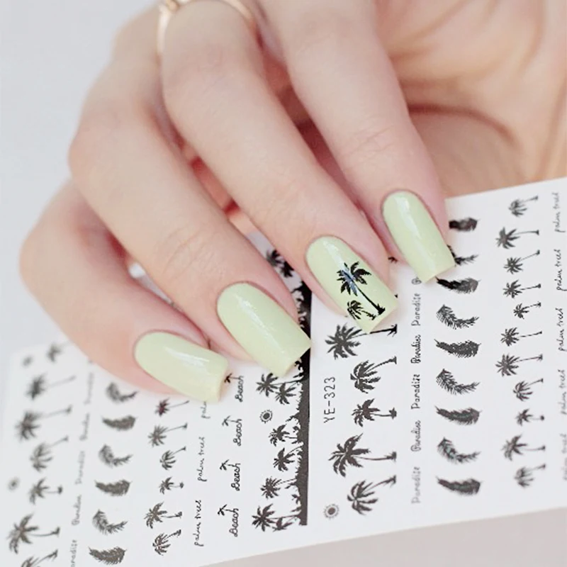 

1 sheet Black Coconut Trees Water Decals Summer Fashion Transfer Sticker Anchors Nail Stickers Multi Patterns Image Design