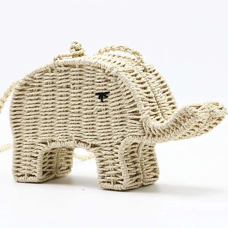

Straw Weave Handbag Brand Design Cross Body Bags Female Summer Beach Bag Shoulder Messenger Bag Handmade Cartoon Elephent Purses