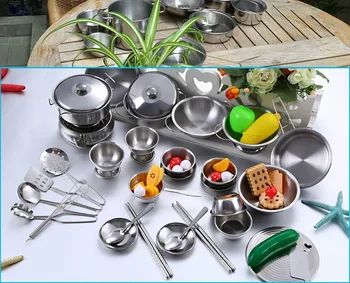 

Kitchen Toys Stainless Steel Cooking Pots Pans Food Kids 16.25 40pcs Mini Pretend Tools Set Simulation Play House educational
