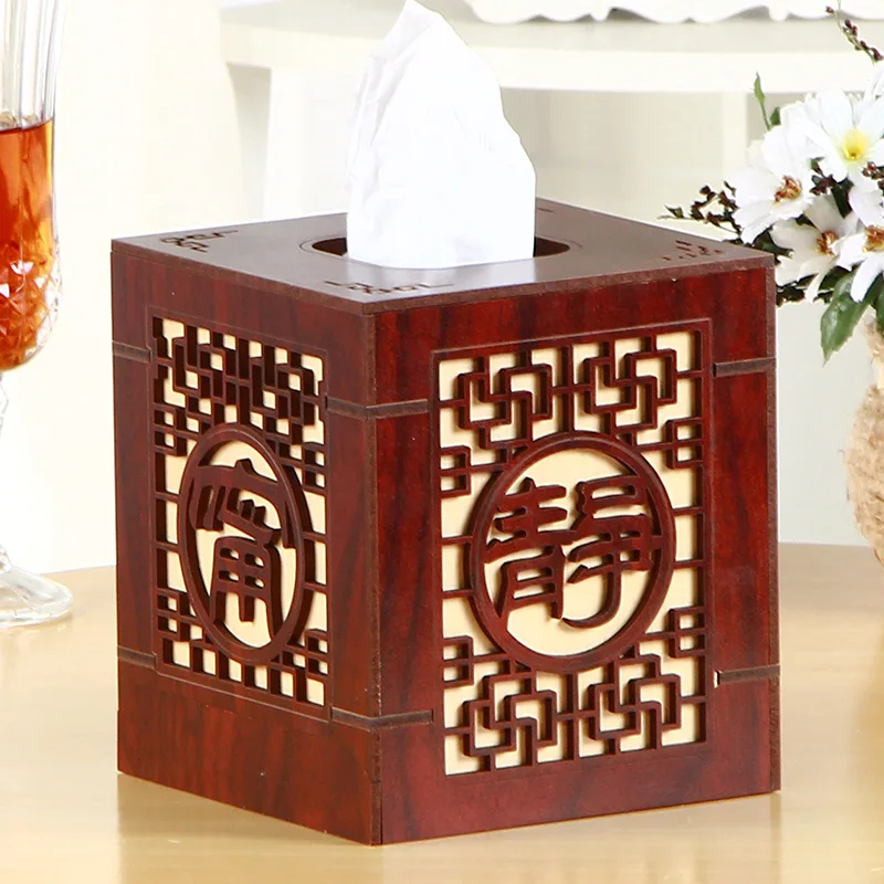 Wooden Hollow Multifunctional Square Tissue Box Paper Rack Storage Box