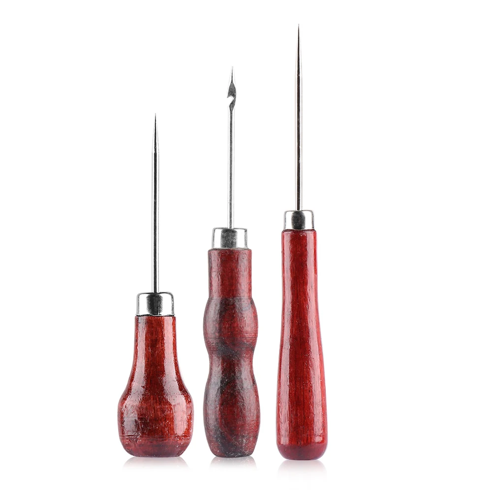 

1pc Wooden Handle DIY Leather Tent Sewing Awl Pin Punch Hole Repair Tool Hand Stitcher Leathercraft Needle Sewing Accessories