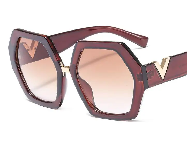 C7 brown frame Новинка, модные шестигранные солнцезащитные очки, роскошный бренд, круглые Оттенки для женщин, толстая оправа, большие солнцезащитные очки, Lunette de soleil - Цвет линз: C7 brown frame