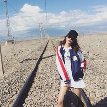 Горячая Распродажа бейсбольная куртка одежда Женская Повседневная модная Лоскутная Вышивка с длинными рукавами Уличная С буквенным принтом свободная