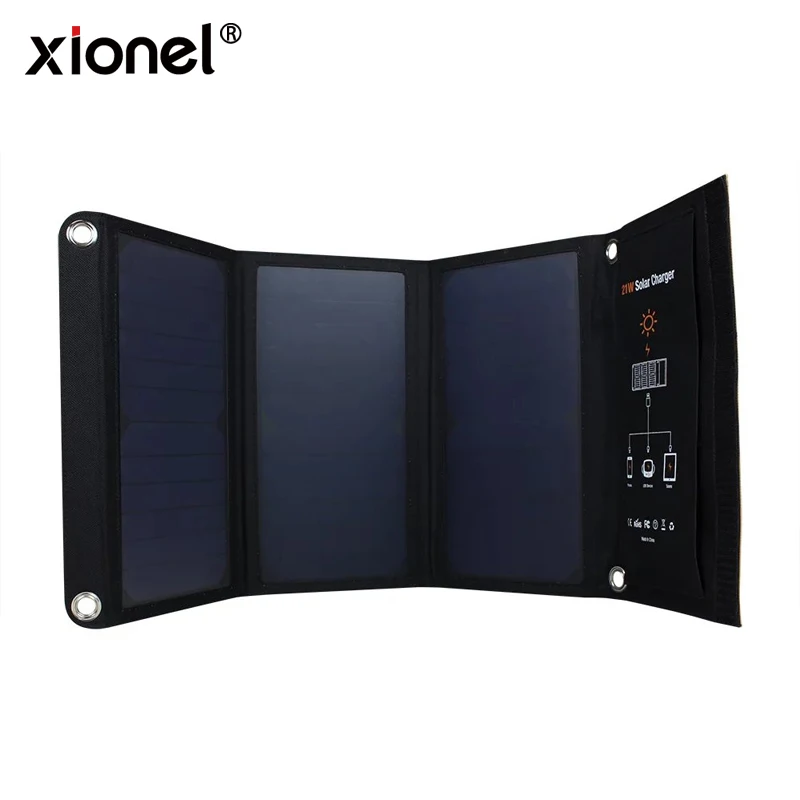 

Xionel 21W Portable Solar Panel USB Power Charger Foldable Backpacking Panels 2 Ports for iPhone iPad Galaxy Samsung Cell Phones