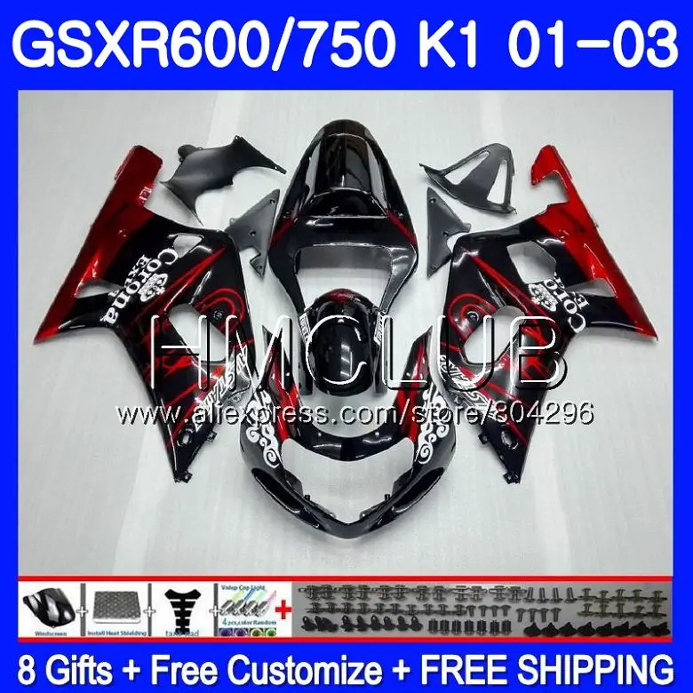 

Bodys For SUZUKI GSX-R750 GSXR 750 K1 Red CORONA GSXR600 01 02 03 3HM.12 GSXR 600 01 03 GSXR-600 GSXR750 2001 2002 2003 Fairing