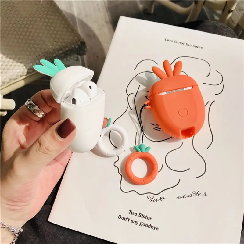 Силиконовые беспроводные bluetooth-наушники с рисунком моркови, чехол для Apple AirPods, Чехлы Защитные
