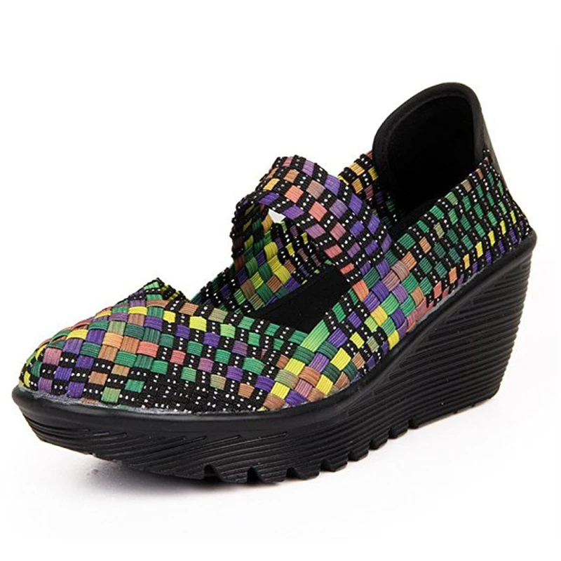 

Women's Fashion Mary Jane Platform Shoes Summer Woven Casual Shoes Leisure Knited Wedge Shoes for Ladies