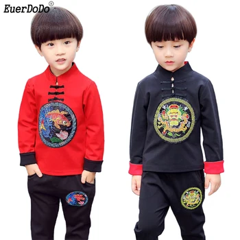 

Kids Costumes Chinese Style Tang Suit For Boys Children's Clothing Set Embroidery Jacket Pants 2pcs Suit For Boy Outfit
