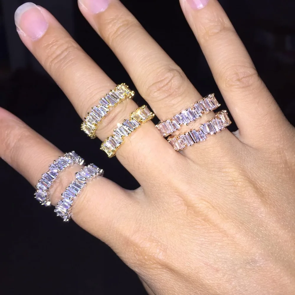 

Thin Baguette T Ring Engagement Handmade Rainbow Trapezoid Stone Rings For Women Fashion Finger Accessories Anel Wedding Band