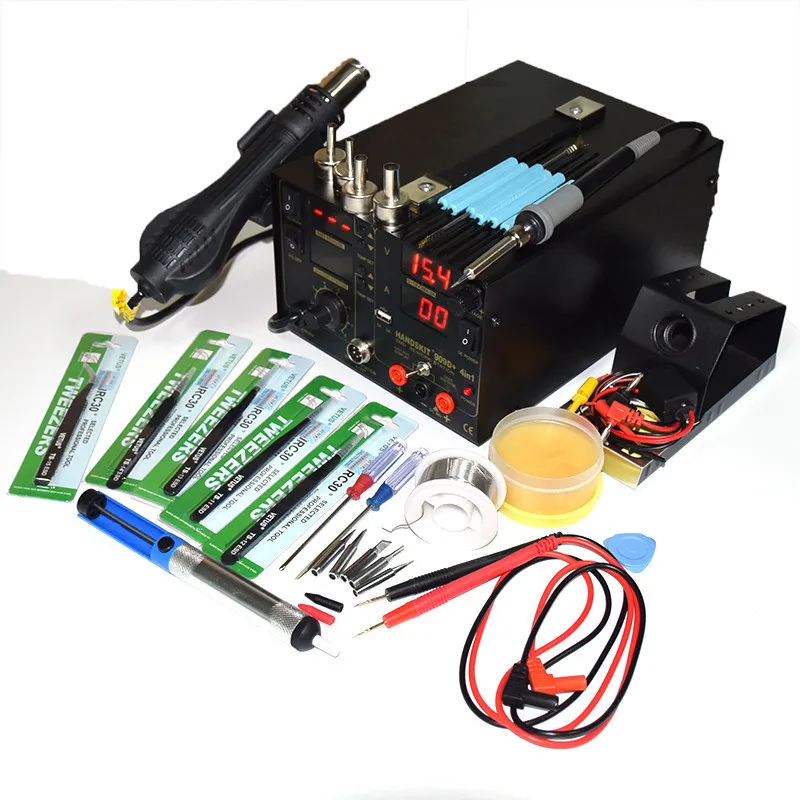 

Handskit909D+ Rework Soldering Station + Hot Air Gun + DC Power Supply 3 in 1 Multi-function Set With Full Accessories