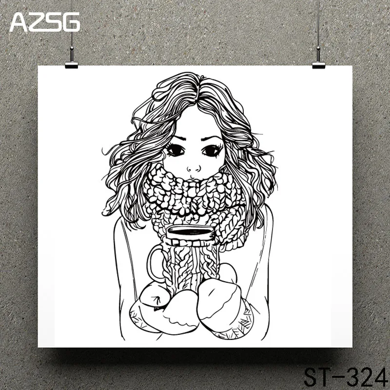 

Beautiful coffee girl Clear Stamps/seal for DIY Scrapbooking/Card Making/Photo Album Decoration Supplies
