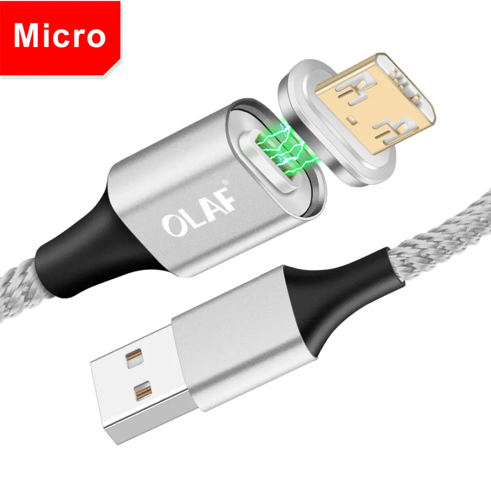 Олаф 3A магнитное освещение Micro usb type C кабель быстрое зарядное устройство для Iphone 6 7 8 Plus X XR XS Max для Redmi note 7 для samsung S9 - Цвет: Silver Micro USB