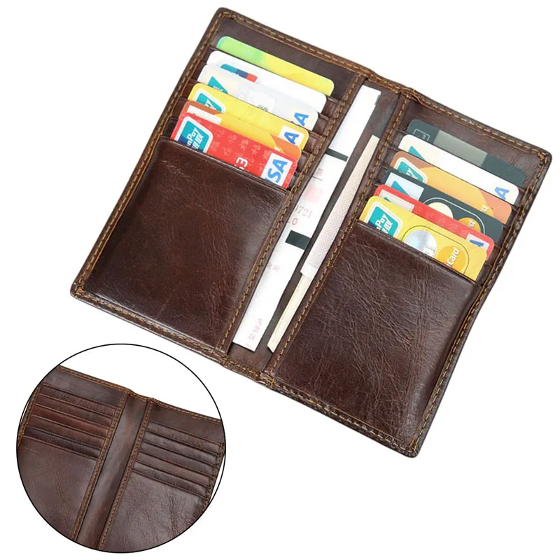 THINKTHENDO, модный мужской кошелек из натуральной кожи, двойной держатель для карт ID, длинный клатч, бумажник RFID