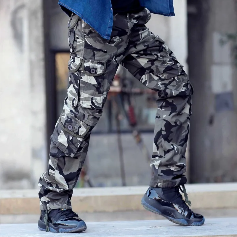 Мужские камуфляжные брюки, модные, с несколькими карманами, в стиле милитари, армейские брюки, для бега, камуфляжные, мешковатые брюки-карго, одежда для мужчин, тактические брюки