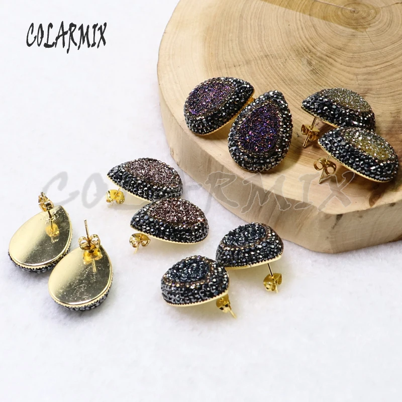 10 пар серьги-гвоздики druzy, серьги-капли с камнем, смешанные цвета, имитация druzy, опт, ювелирные изделия, драгоценные камни, ювелирные изделия для женщин 7021