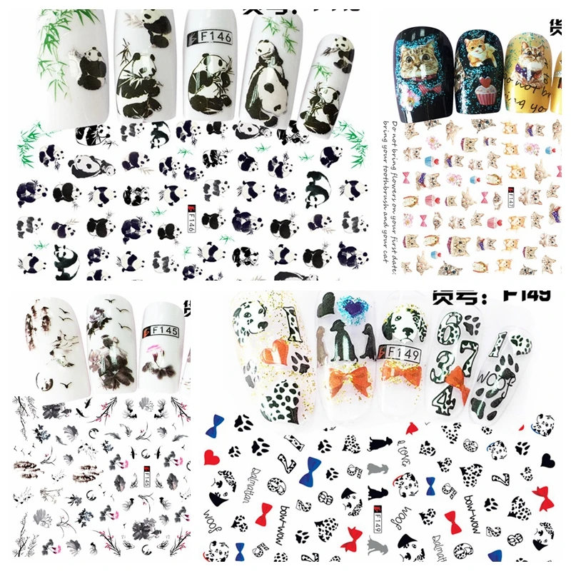 

1 Sheet 3D Elegant Chinese Painting Style Fish Floral Bird Panda Cat Spotty Dog Adhesive Nail Art Stickers Decorations F145-149#