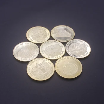

New World Seven Wonders Gold-plated Commemorative Badge China Great Wall Commemorative Coin Travel Collection Coin