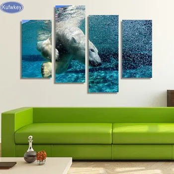 

4 pcs/set,Polar Bear Diving,animals,Home Decoration 5D DIY Diamond Painting Resin Square Drill,full square Diamond Embroidery