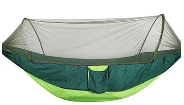 Double Camping Hammock with Mosquito Net Portable Hammock with Tree Straps Lightweight Parachute Travel Bed Quick Open Easy Set 