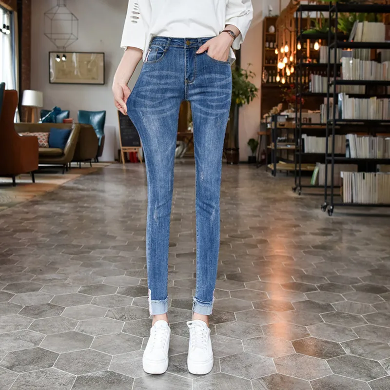 

JUJULAND Jeans For Women Jeans High Waist Jeans Woman High Elastic plus size Jeans Female Washed Denim Skinny Pencil Pants 99903