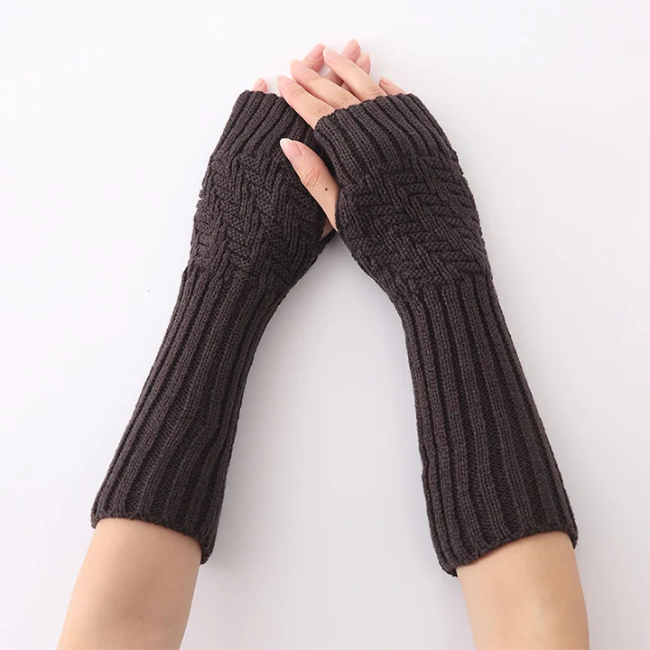YOZIRON, модные вязаные зимние длинные перчатки без пальцев, женские перчатки, одноцветные варежки для взрослых, шерстяные гетры - Цвет: dark gray
