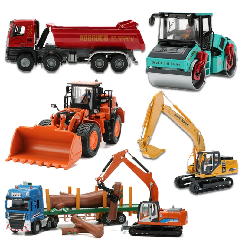 

JINGBANG 1:50 Alloy Toy Trucks Flatbed Trailer Loader Excavator Dumper Concrete Mixer Truck Engineering Vehicle Toys For Boys