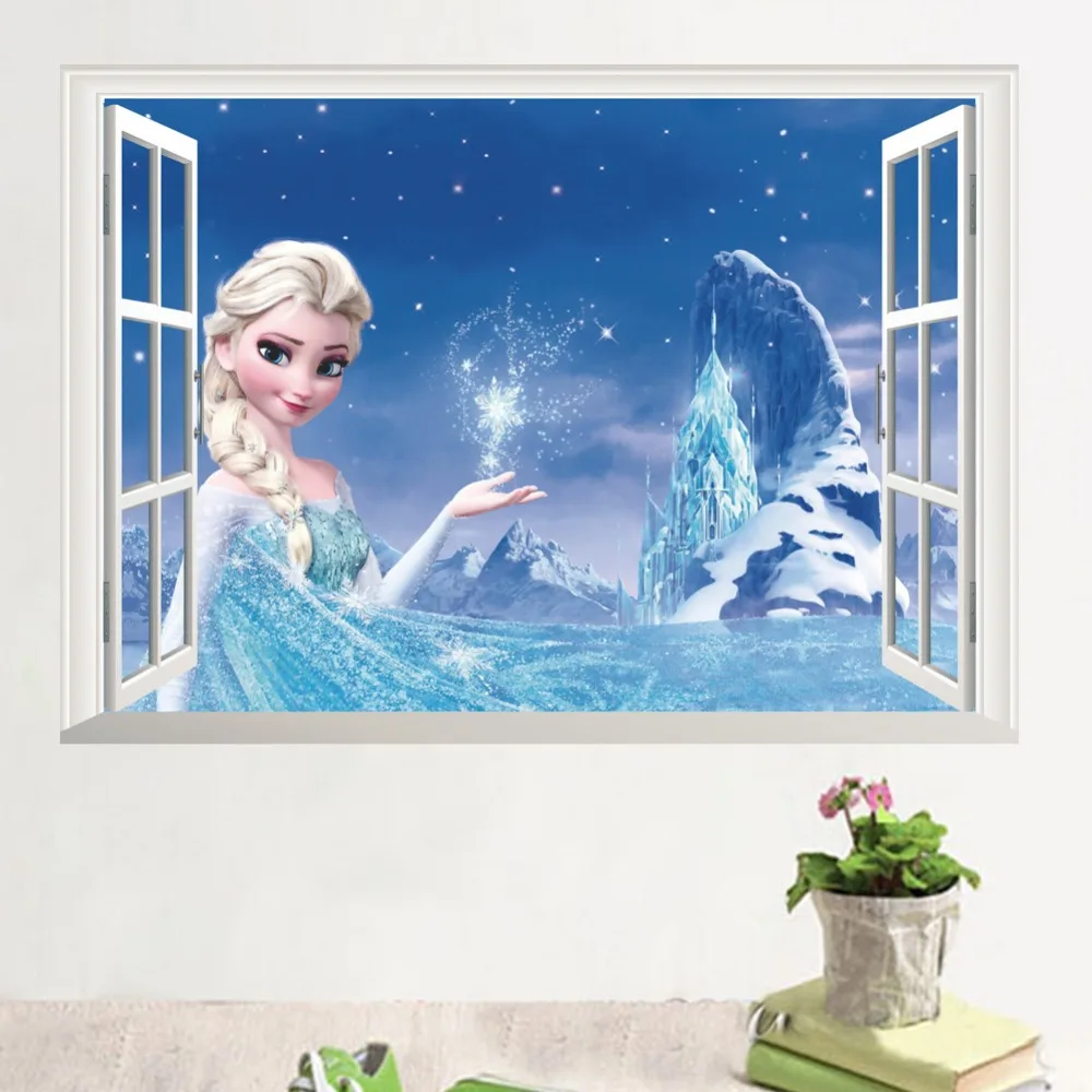 3D Elsa Princess Wall Stickers Spurious Window Tags Frozen Wall Decor Wall Stickers For Kids Room Home Decor Living Room