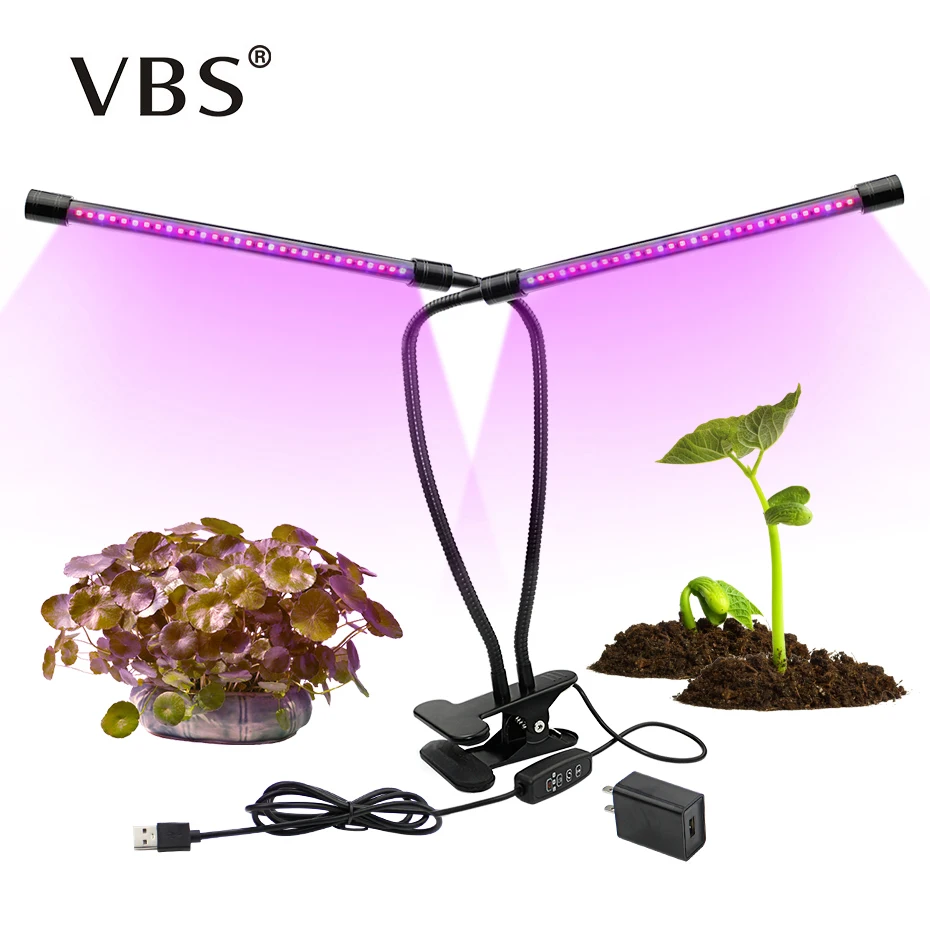 

Growing Lamps Dual Head Led Plant Grow Light With Rotating Rod Desk Holder Timing Dimmable Full Spectrum Led 20w For Hydroponics