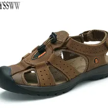 38-45 Мягкие Кожаные Мужские Сандалии Плюс Размер Летние Сандалии Мужчин Стиль Коричневый Зеленый